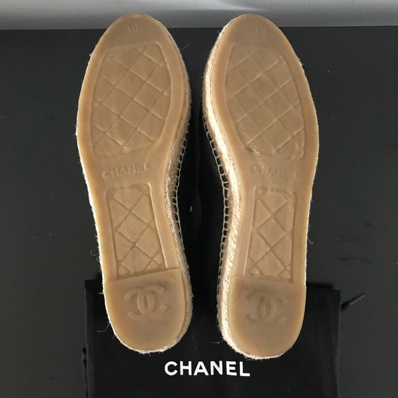 CHANEL BLACK LAMBSKIN LEATHER ESPADRILLES FLATS 38 - Picture 8 of 8